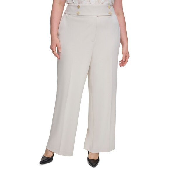 Calvin Klein Plus Size 18W Scuba-Crepe Wide-Leg Pants Beige MSRP $109 - Picture 1 of 2